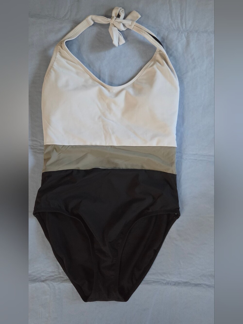 Colorblock Halter One-Piece Swimsuit - White, Olive, Black